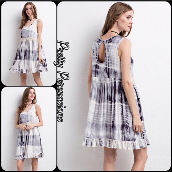 Charcoal Tie Dyed & Crochet Ruffle Hem Dress - Picture 8 of 8